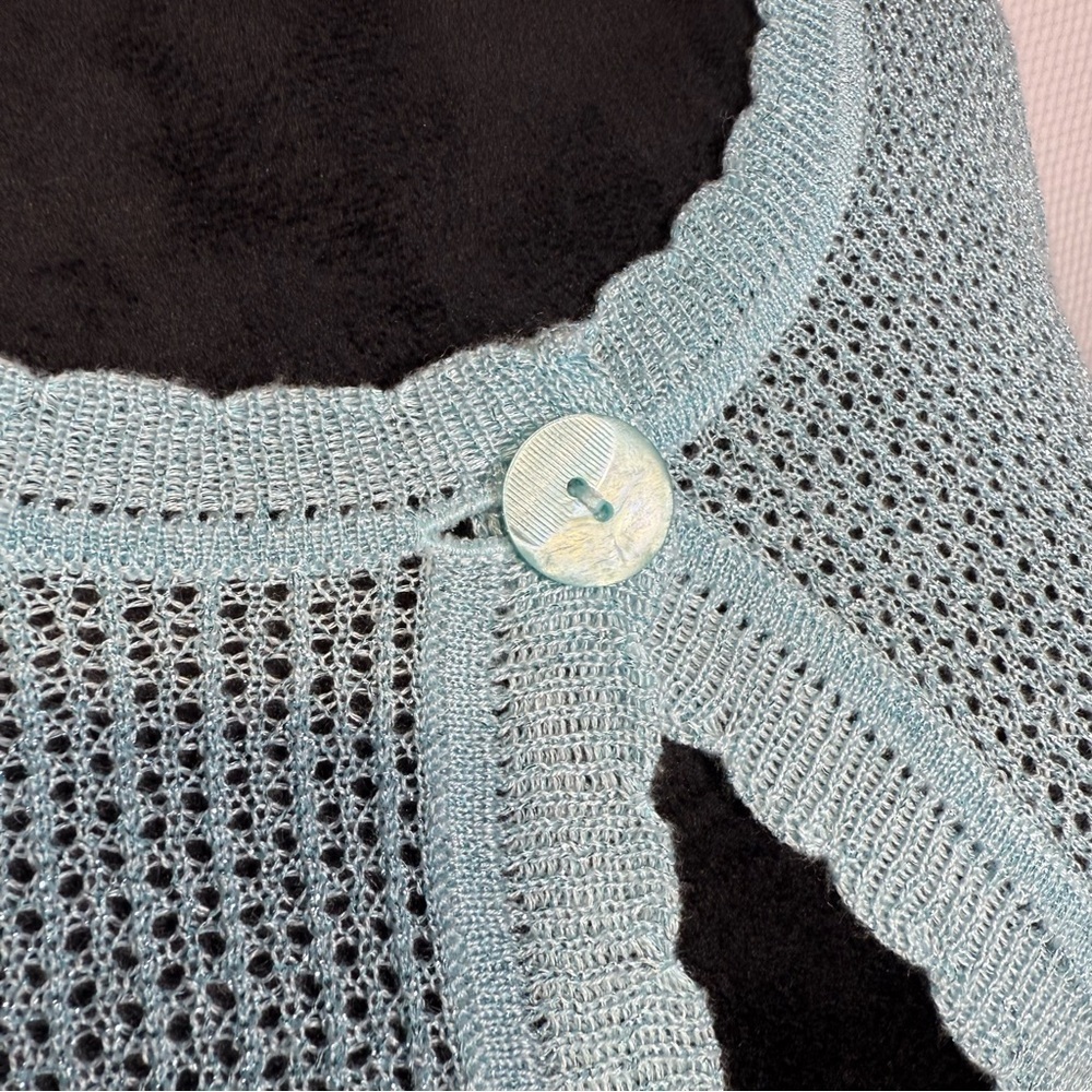 Chadwick’s Bolero Shrug Light Blue Metallic Open Crochet Small Sweater - Picture 5 of 11